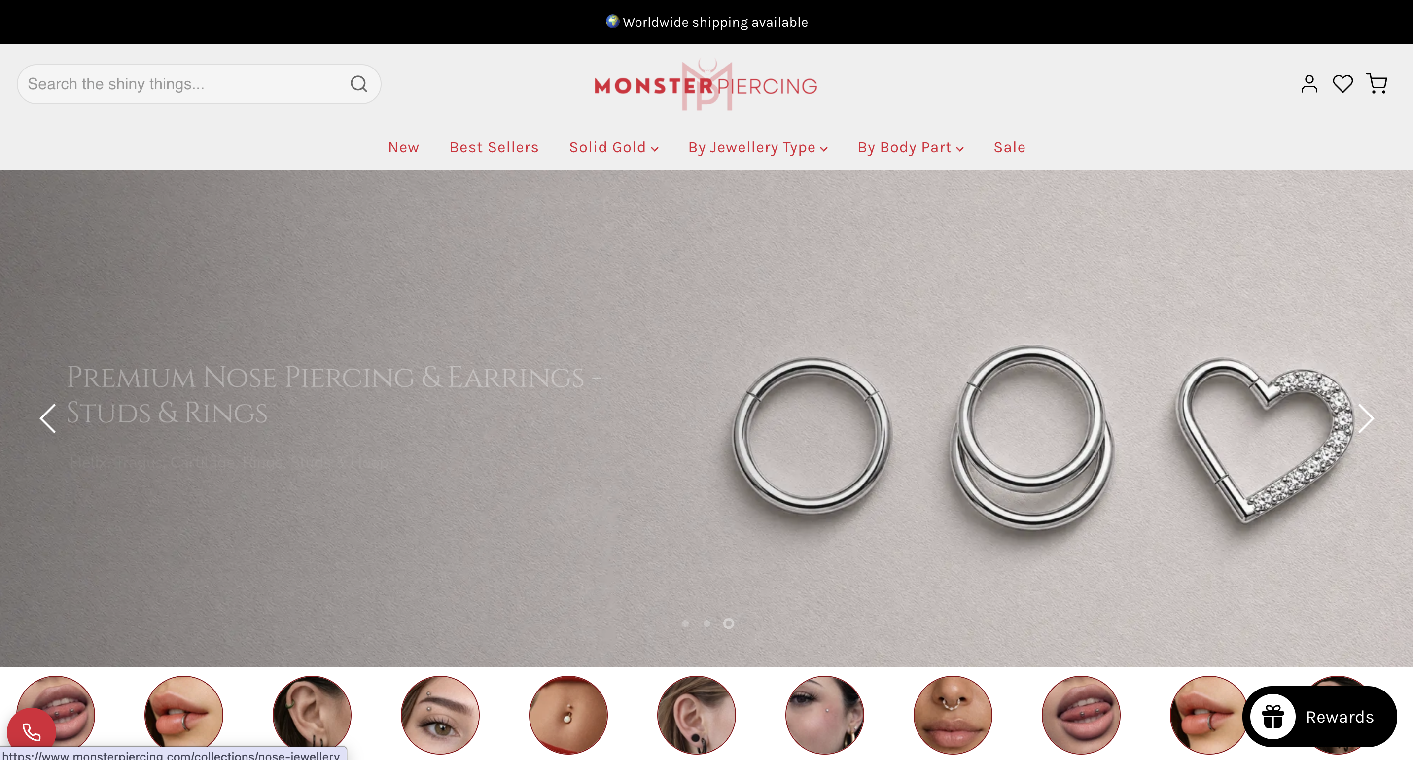 Before: original Monster Piercing homepage hero banner