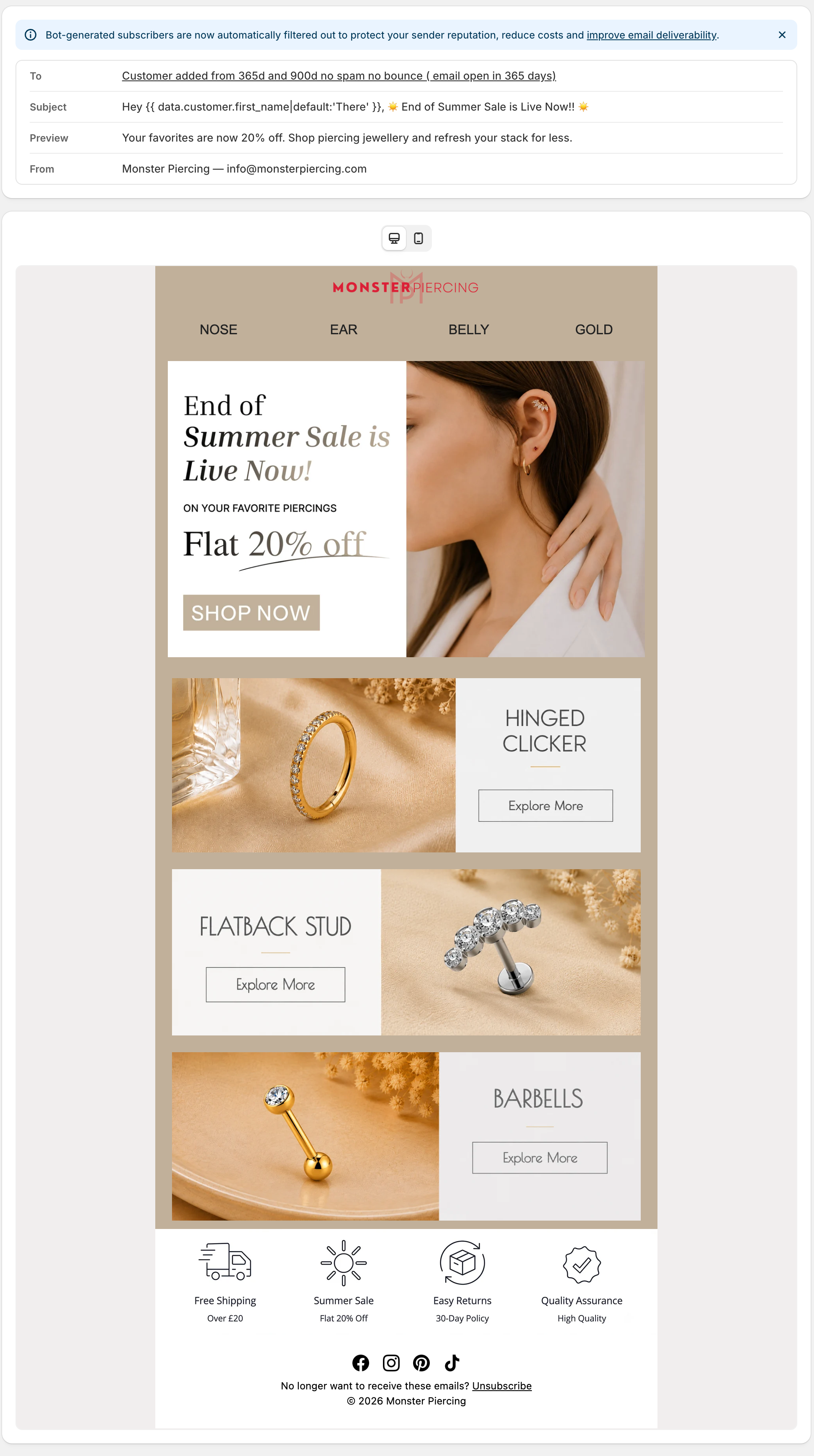 Email banner and inbox view for the End of Summer Sale